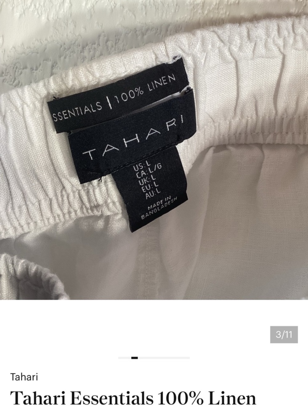TAHARI ESSENTIAL Classic White Linen Wide-Leg Pants - Beach Relaxed Fit - Size L - Picture 7 of 8